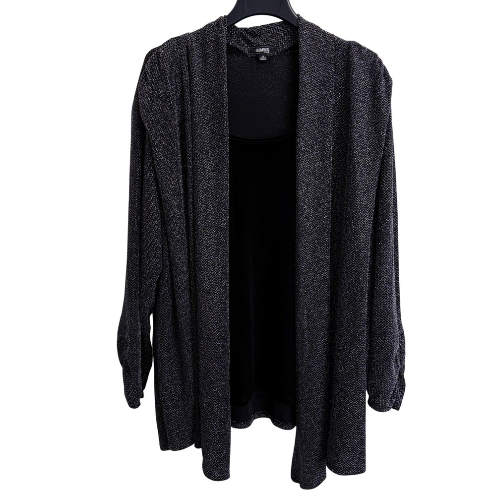Elementz Woman Metallic Chevron Open Front Cardigan Velvet Tank Set 3X Black